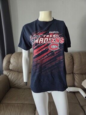 Reebok Montreal Canadiens Navy Graphic Tee, Size Small